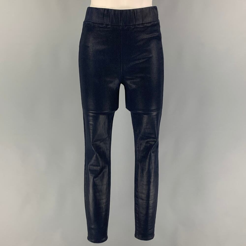 L'AGENCE Size M Navy Cotton Blend Faux Leather Elastic Waistband Leggings